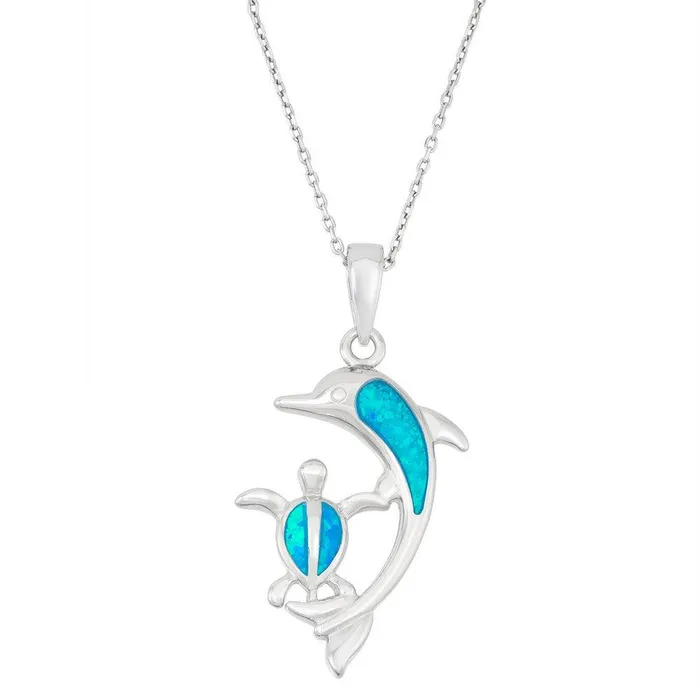 Necklaces Classic Sterling Silver Dolphin and Turtle Pendant