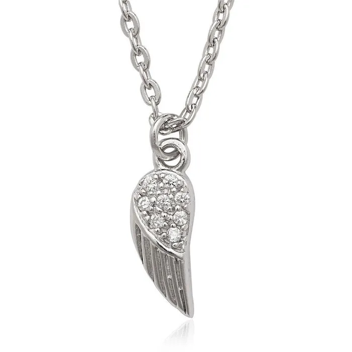 Necklaces Classic Sterling Silver Tiny CZ Feather Pendant Necklace