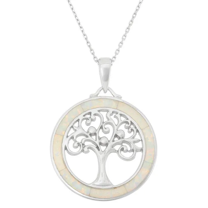 Necklaces Classic Sterling Silver White Inlay Tree of Life Pendant