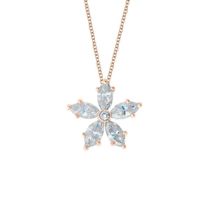 Necklaces deBebians Marquise Diamond Flower Pendant Necklace
