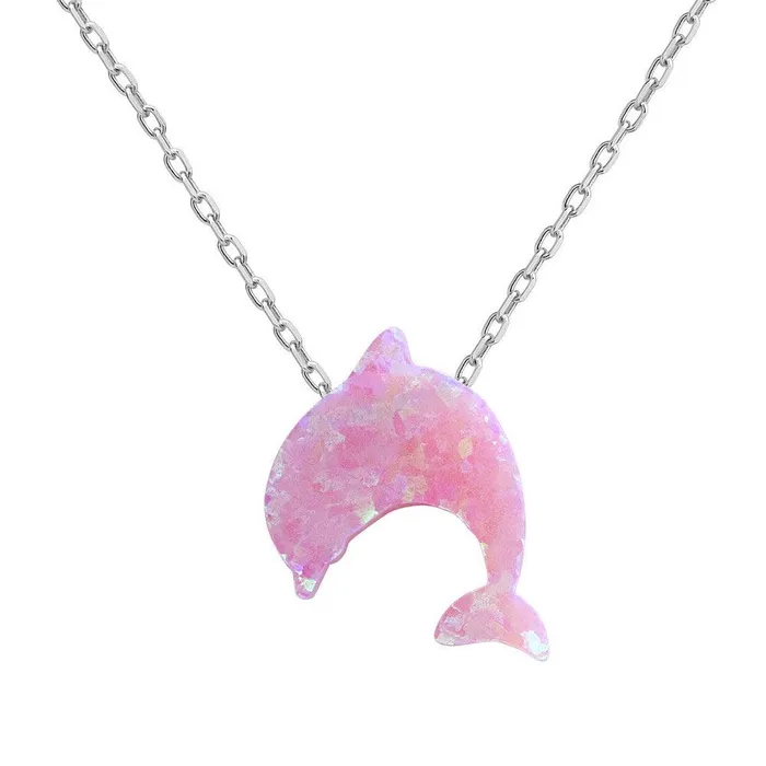Necklaces Sterling Silver Small Pink Opal Dolphin Necklace Classic