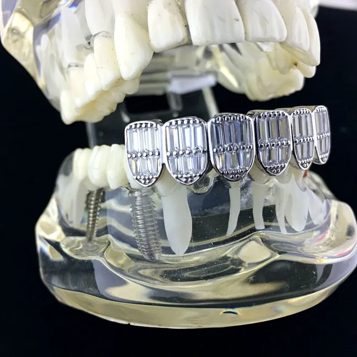 Real 925 Sterling Silver Iced Baguette Grillz Bottom Six Teeth Bling Cartel Admin Rings