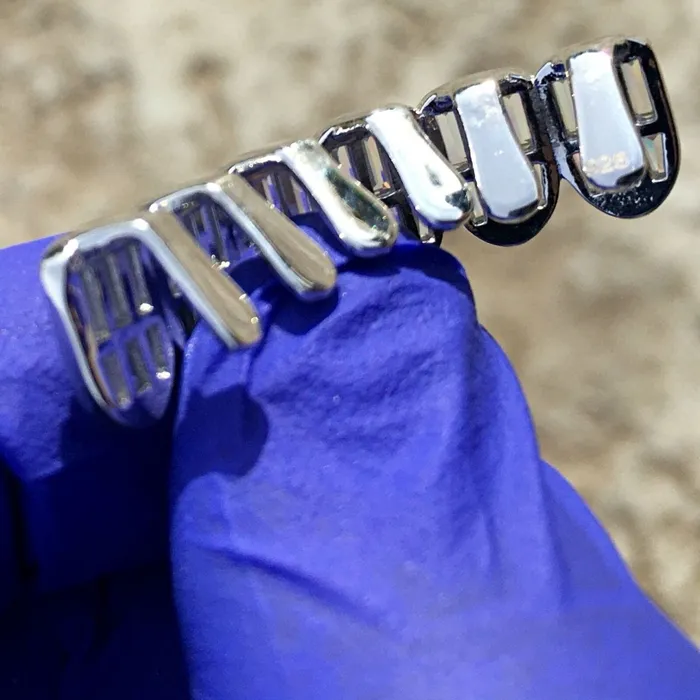 Real 925 Sterling Silver Iced Baguette Grillz Bottom Six Teeth Bling Cartel Admin Rings