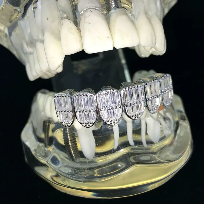 Real 925 Sterling Silver Iced Baguette Grillz Bottom Six Teeth Bling Cartel Admin Rings