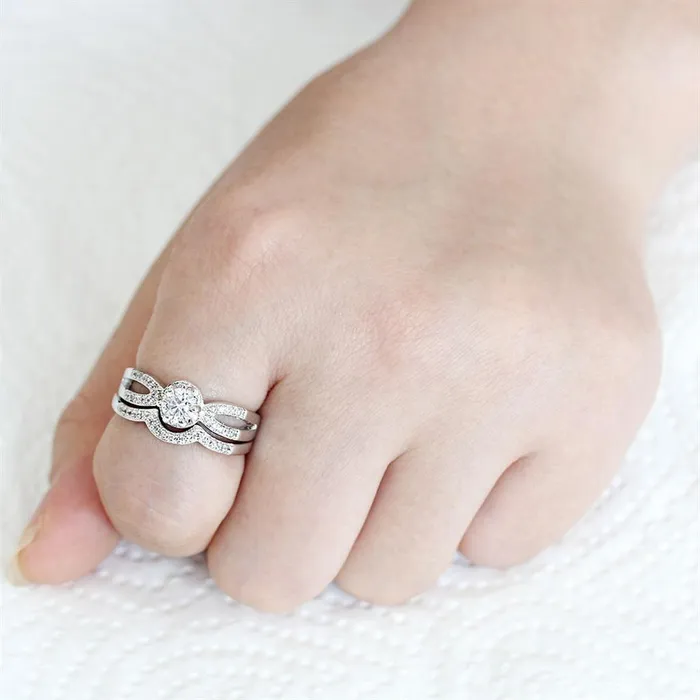 Rings Alamode 3W1592 Rhodium Brass Ring with AAA Grade CZ in Clear