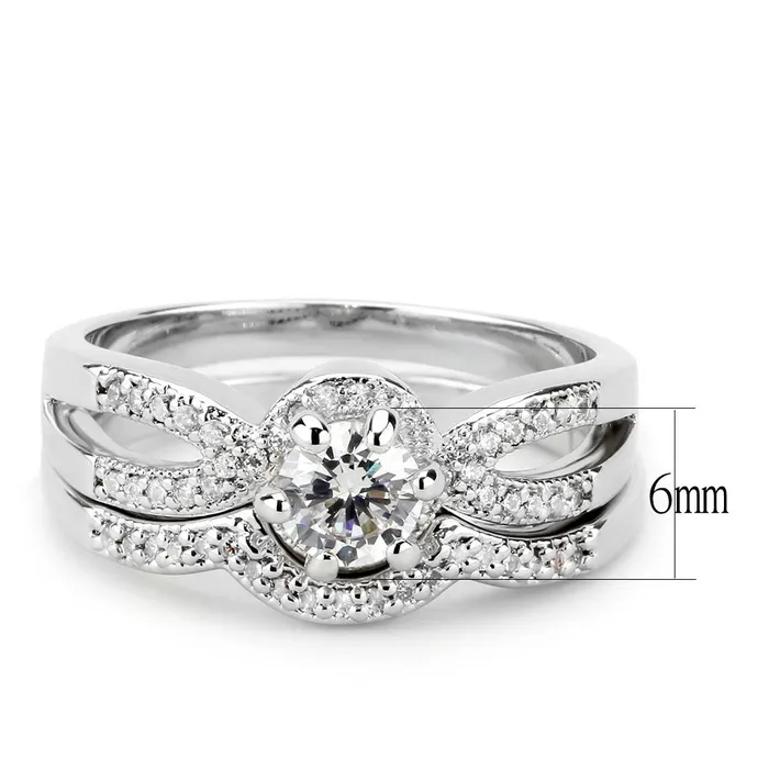 Rings Alamode 3W1592 Rhodium Brass Ring with AAA Grade CZ in Clear