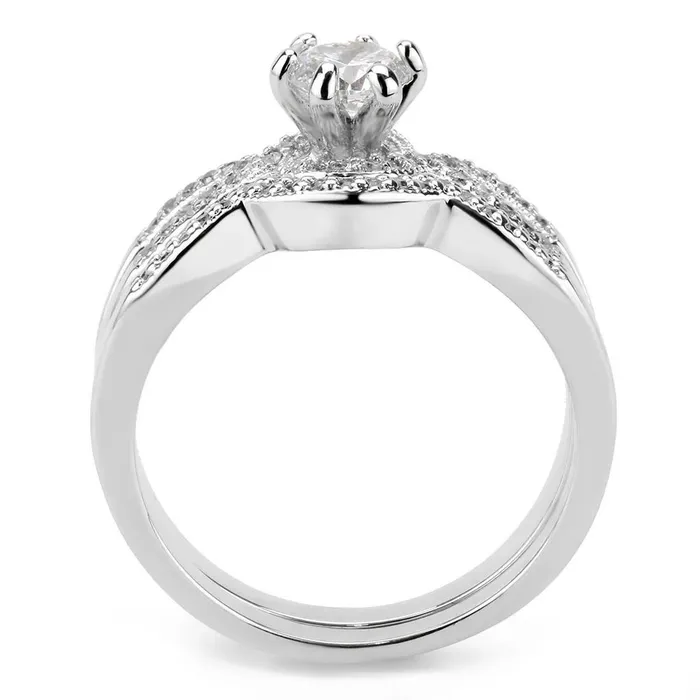 Rings Alamode 3W1592 Rhodium Brass Ring with AAA Grade CZ in Clear