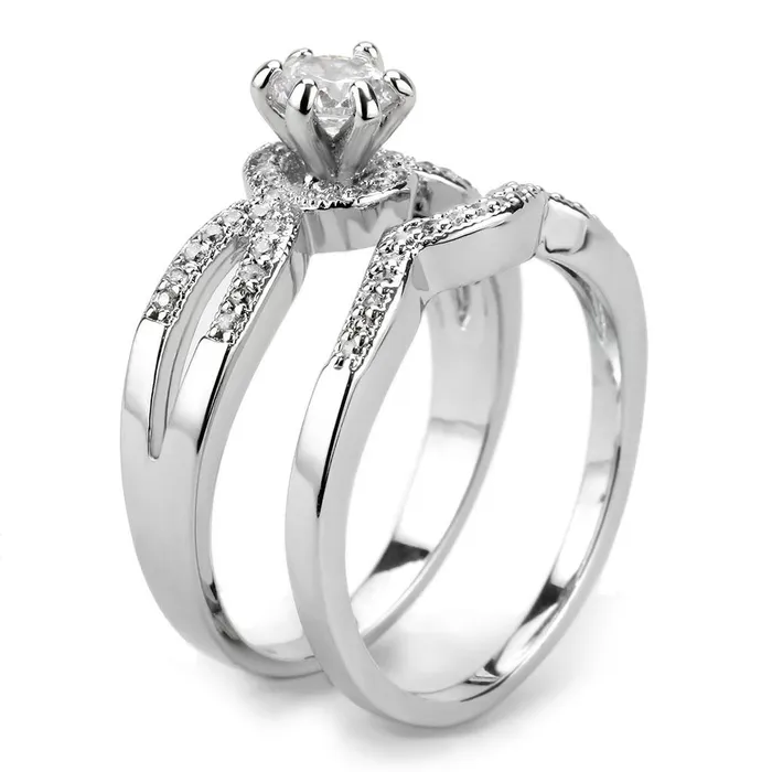 Rings Alamode 3W1592 Rhodium Brass Ring with AAA Grade CZ in Clear