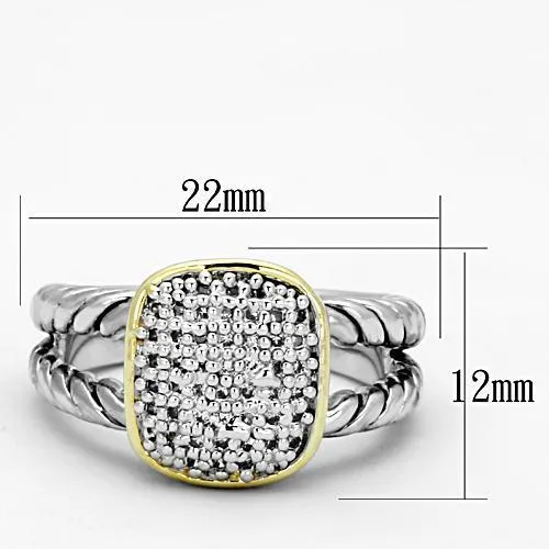 Rings Alamode 3W322 Reverse TwoTone Brass Ring with AAA Grade CZ in Clear
