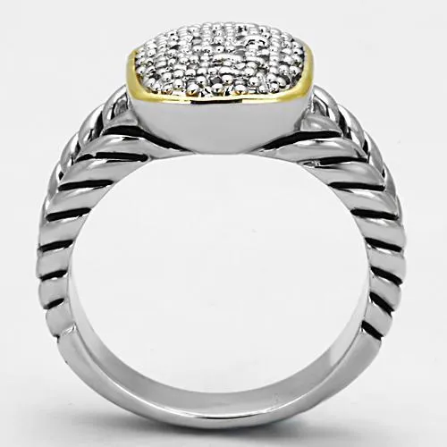 Rings Alamode 3W322 Reverse TwoTone Brass Ring with AAA Grade CZ in Clear