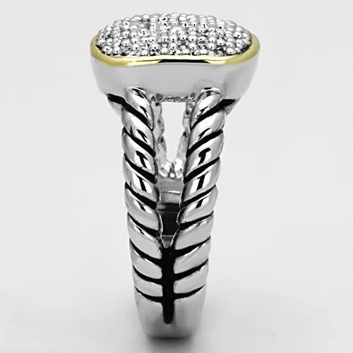 Rings Alamode 3W322 Reverse TwoTone Brass Ring with AAA Grade CZ in Clear