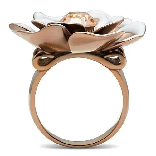 Rings Alamode GL247 IP Rose GoldIon Plating Brass Ring with Top Grade Crystal in Light Peach