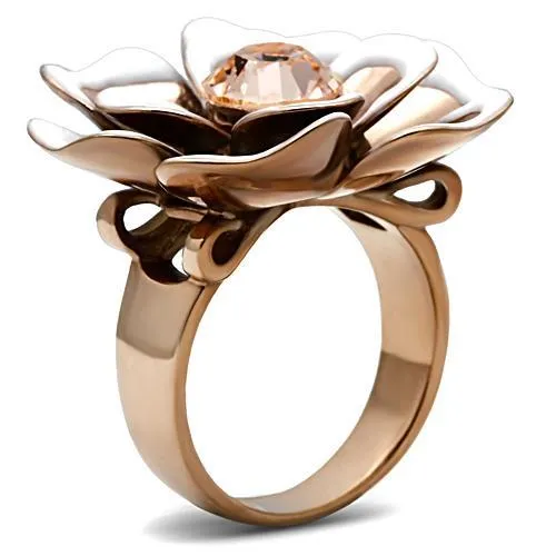 Rings Alamode GL247 IP Rose GoldIon Plating Brass Ring with Top Grade Crystal in Light Peach