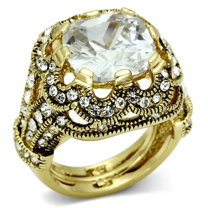 Rings Alamode LO2444 Gold Brass Ring with AAA Grade CZ in Clear