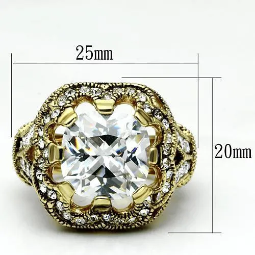 Rings Alamode LO2444 Gold Brass Ring with AAA Grade CZ in Clear