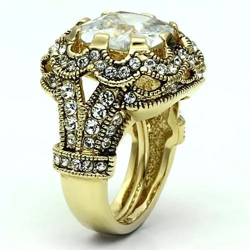 Rings Alamode LO2444 Gold Brass Ring with AAA Grade CZ in Clear