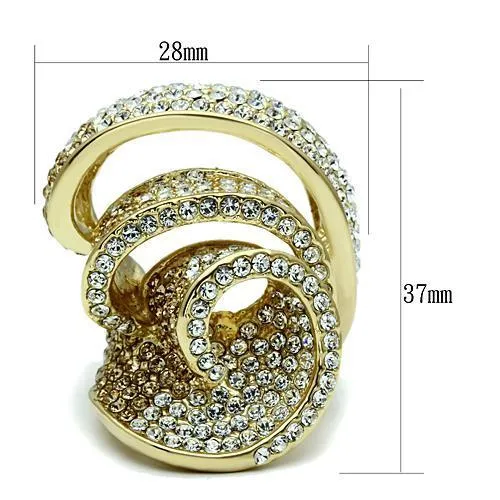 Rings Alamode LO2472 Gold Brass Ring with Top Grade Crystal in Light Smoked
