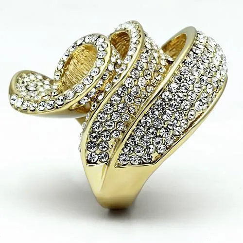 Rings Alamode LO2472 Gold Brass Ring with Top Grade Crystal in Light Smoked