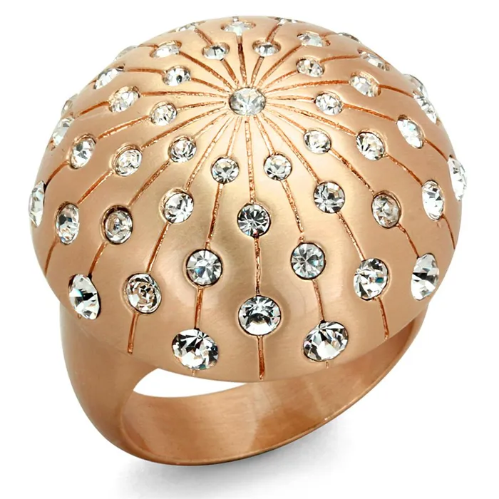 Rings Alamode LO3514 Rose Gold Brass Ring with Top Grade Crystal in Clear