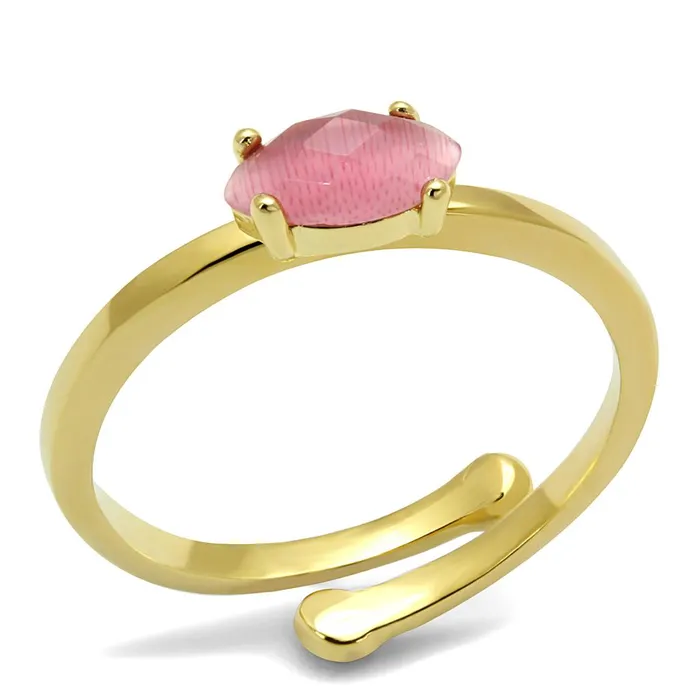 Rings Alamode LO4069 Flash Gold Brass Ring with Synthetic Cat Eye in Rose