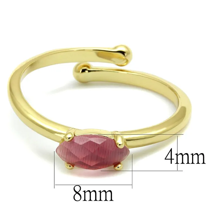 Rings Alamode LO4069 Flash Gold Brass Ring with Synthetic Cat Eye in Rose