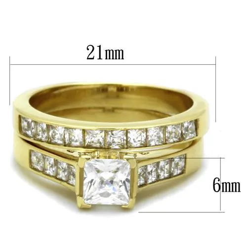 Rings Alamode TK1895 IP GoldIon Plating Stainless Steel Ring with AAA Grade CZ in Clear