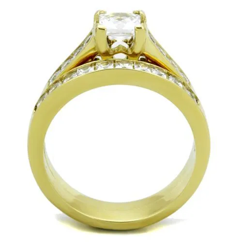 Rings Alamode TK1895 IP GoldIon Plating Stainless Steel Ring with AAA Grade CZ in Clear