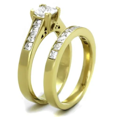 Rings Alamode TK1895 IP GoldIon Plating Stainless Steel Ring with AAA Grade CZ in Clear