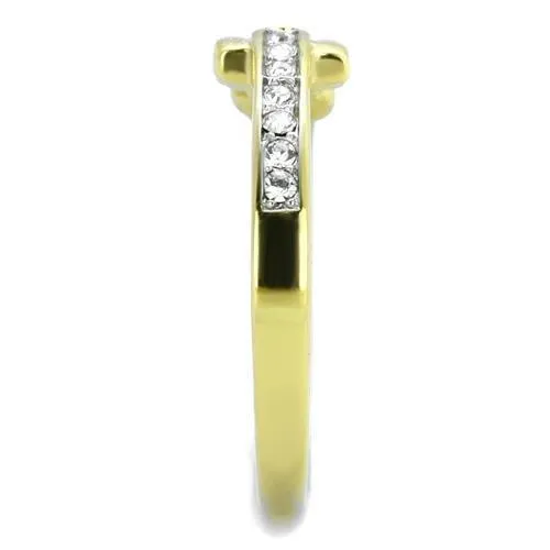Rings Alamode TK2164 TwoTone IP Gold Ion Plating Stainless Steel Ring with Top Grade Crystal in Clear