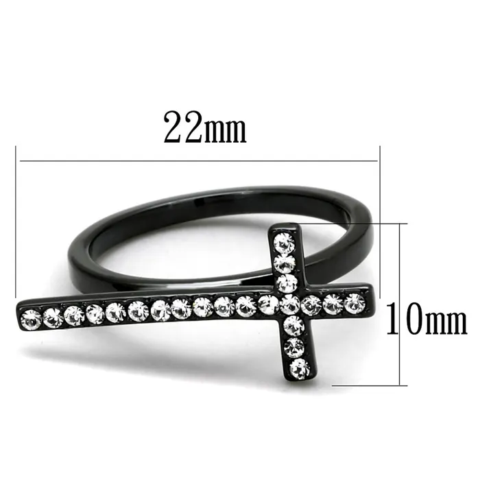 Rings LO3522 TIN Cobalt Black Brass Ring with Top Grade Crystal in Clear Alamode
