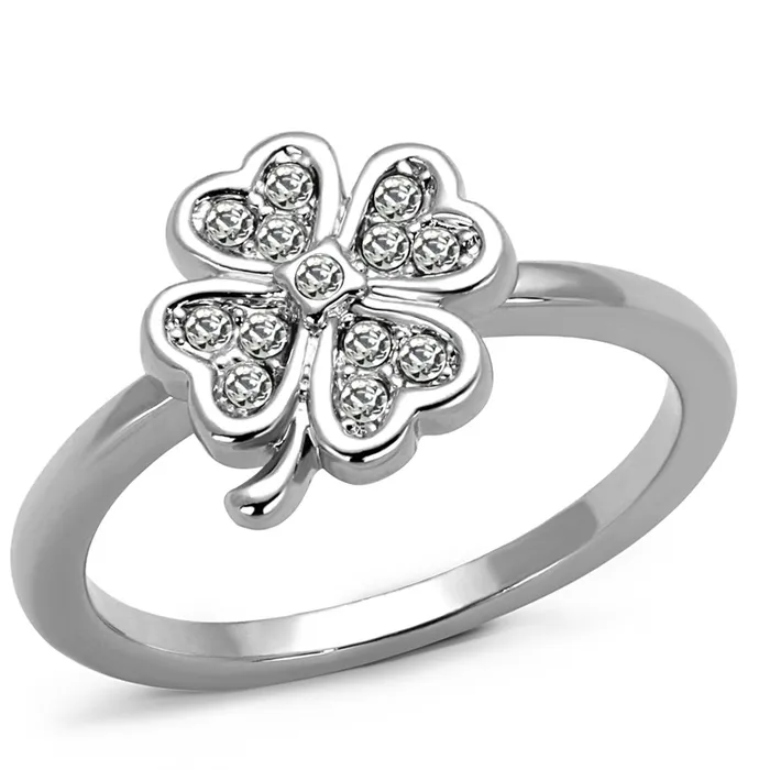 Rings LO3988 Rhodium Brass Ring with Top Grade Crystal in Clear Alamode