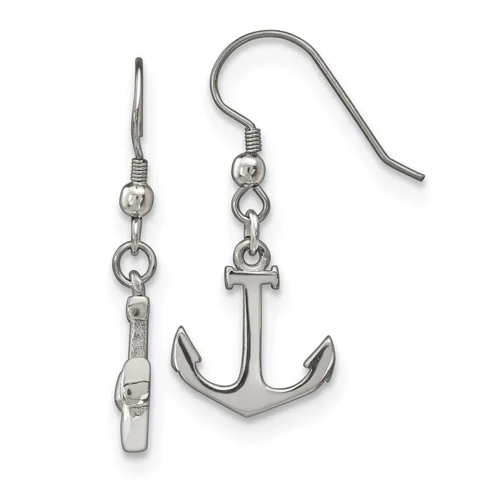 Stainless Steel Polished Anchor Dangle Shepherd Hook Earrings Chisel Earrings