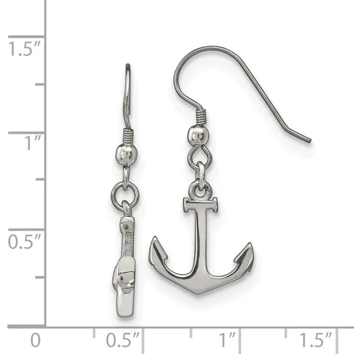 Stainless Steel Polished Anchor Dangle Shepherd Hook Earrings Chisel Earrings Stainless Steel Polished Anchor Dangle Shepherd Hook Earrings Chisel Earrings