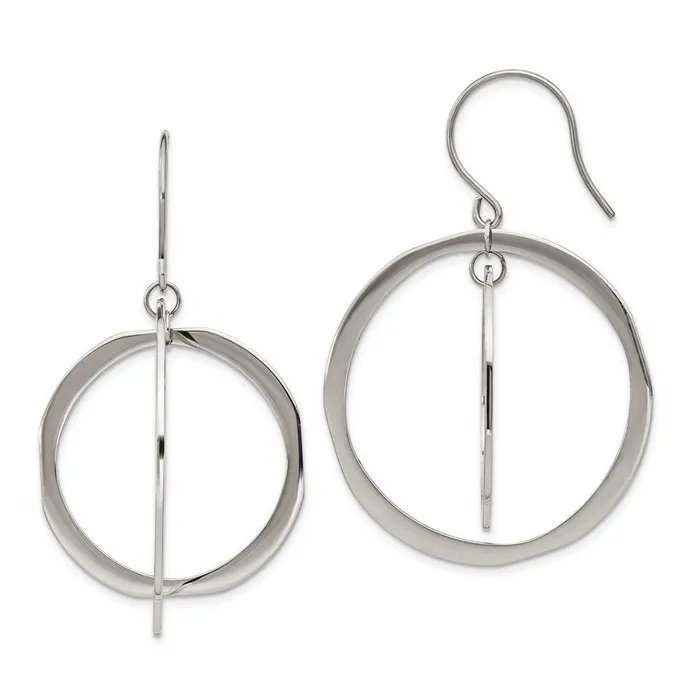 Stainless Steel Polished Circles Dangle Shepherd Hook Earring Chisel Earrings Stainless Steel Polished Circles Dangle Shepherd Hook Earring Chisel Earrings