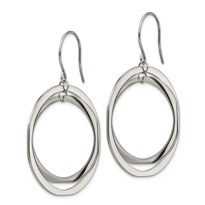 Stainless Steel Polished Circles Dangle Shepherd Hook Earring Chisel Earrings Stainless Steel Polished Circles Dangle Shepherd Hook Earring Chisel Earrings