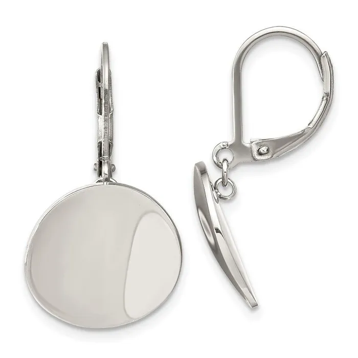 Stainless Steel Polished Curved Disk Leverback Dangle Earrings Chisel Earrings