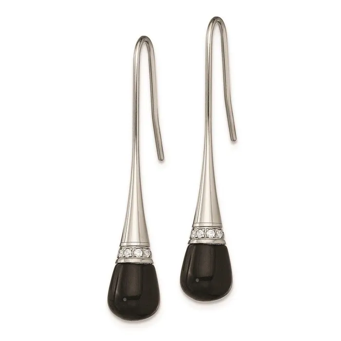 Stainless Steel Polished CZ Cats Eye Dangle Earrings Chisel Earrings Stainless Steel Polished CZ Cats Eye Dangle Earrings Chisel Earrings