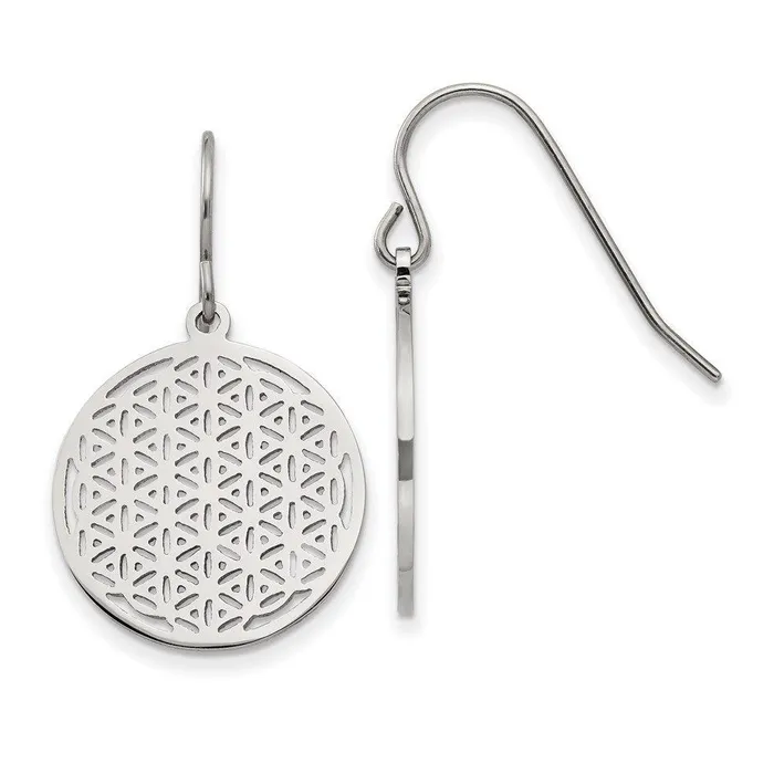 Stainless Steel Polished Flower Cutout Shepherd Hook Earrings Chisel Earrings Stainless Steel Polished Flower Cutout Shepherd Hook Earrings Chisel Earrings