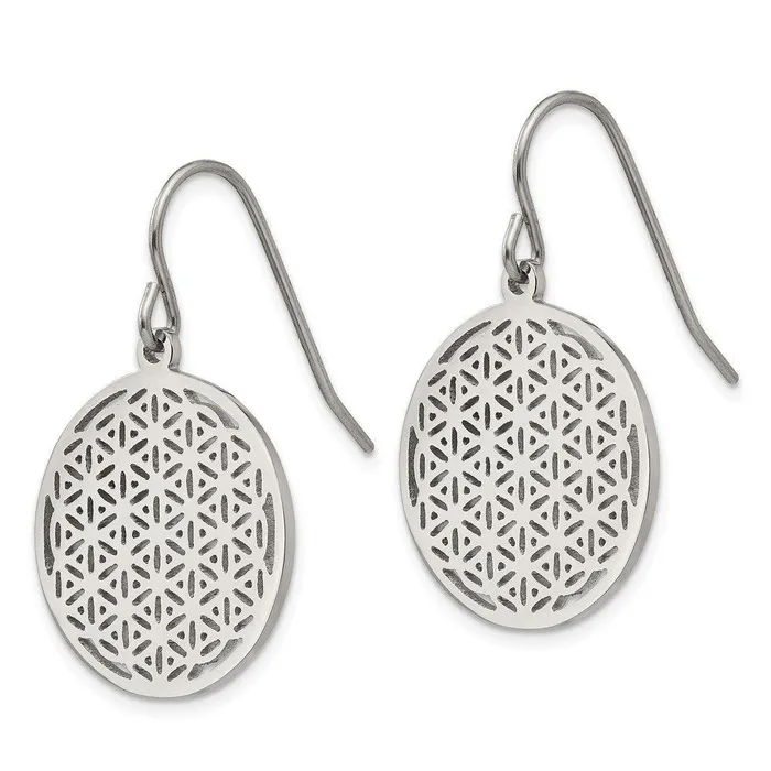 Stainless Steel Polished Flower Cutout Shepherd Hook Earrings Chisel Earrings Stainless Steel Polished Flower Cutout Shepherd Hook Earrings Chisel Earrings