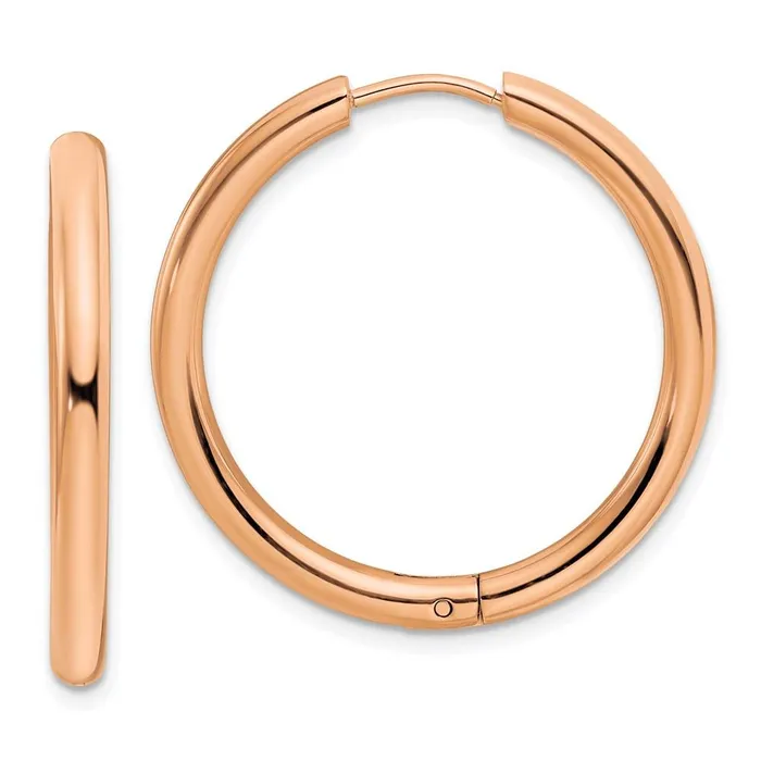 Stainless Steel Polished Rose IPplated 3mm Hinged Hoop Earrings Chisel Earrings Stainless Steel Polished Rose IPplated 3mm Hinged Hoop Earrings Chisel Earrings