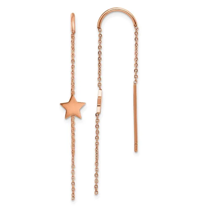 Stainless Steel Polished Rose IPplated Star Threader Earrings Chisel Earrings Stainless Steel Polished Rose IPplated Star Threader Earrings Chisel Earrings