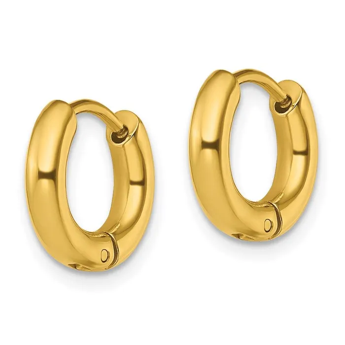 Stainless Steel Polished Yellow IPplated 3mm Hinged Hoop Earrings Chisel Earrings