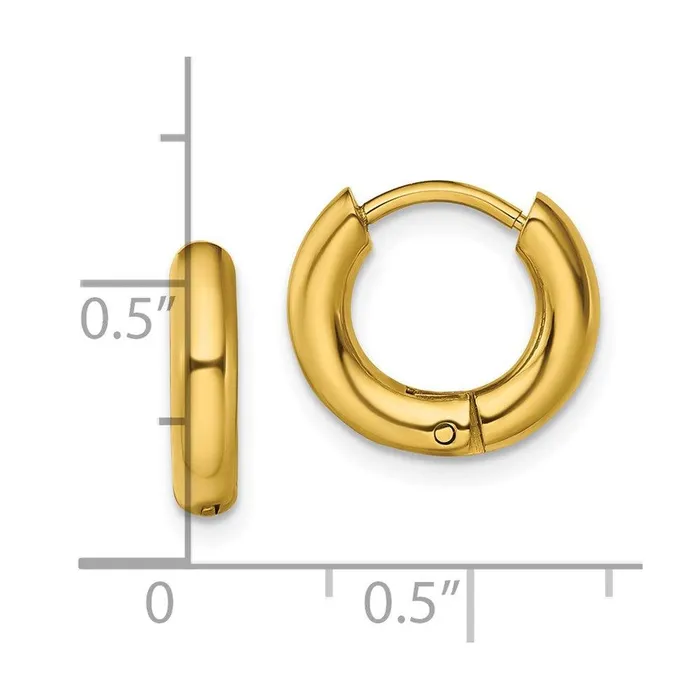 Stainless Steel Polished Yellow IPplated 3mm Hinged Hoop Earrings Chisel Earrings