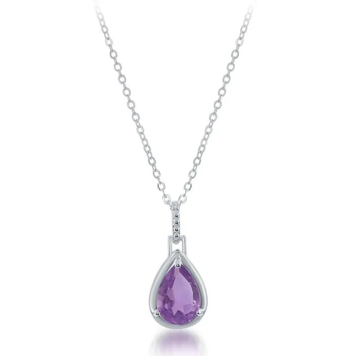 Sterling Silver Amethyst 167 cttw Teardrop Pendant Classic Necklaces