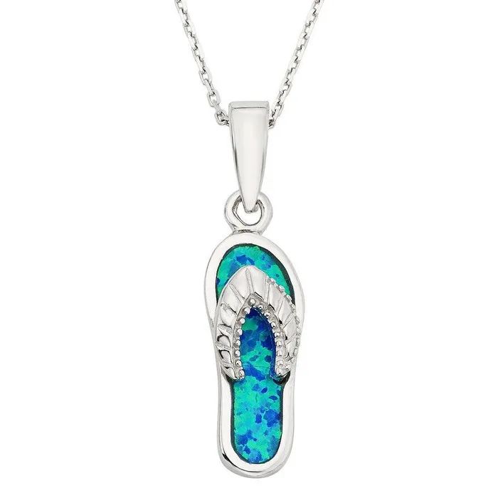 Sterling Silver Blue Inlay Opal FlipFlop Pendant Classic Necklaces