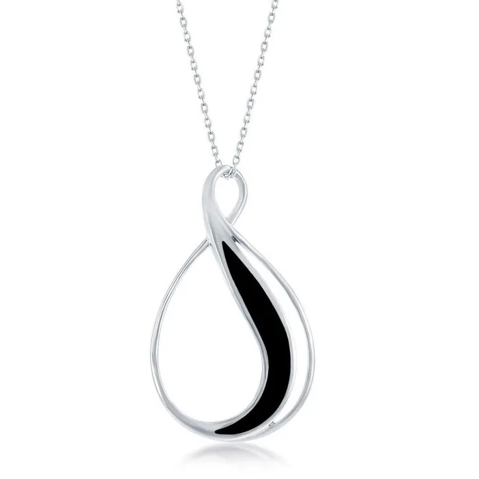 Sterling Silver Created Onyx Pear Shaped Pendant Classic Necklaces