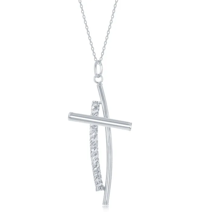 Sterling Silver Double Cross Pendant Classic Necklaces