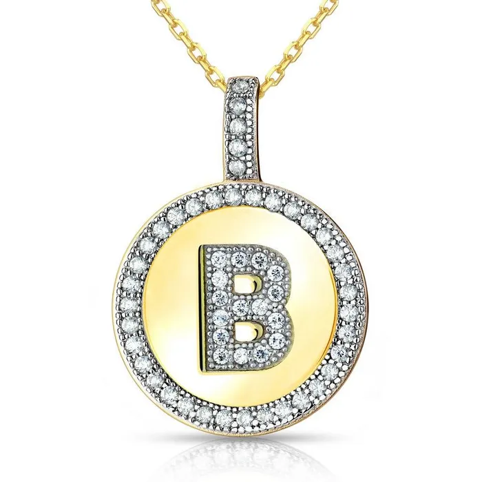 Sterling Silver Gold Plated Circle B Pendant with Chain Classic Necklaces