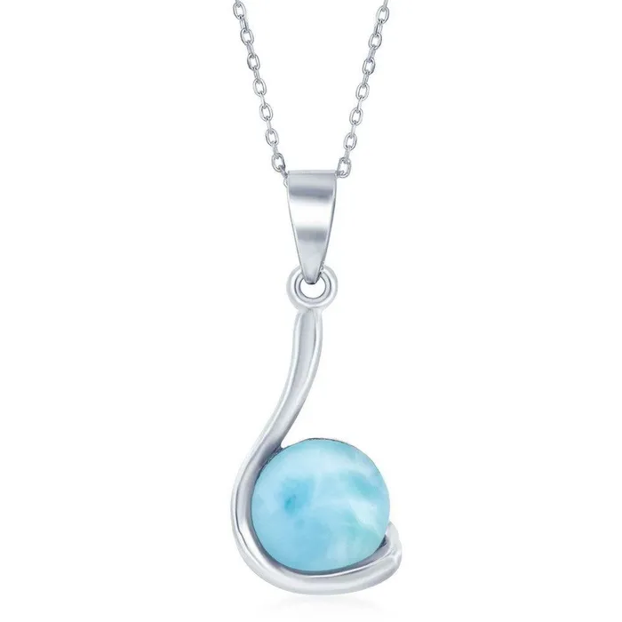 Sterling Silver Round Larimar Swirl Design Pendant Classic Necklaces
