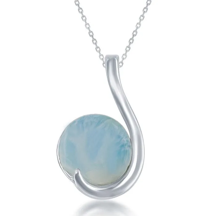 Sterling Silver Round Larimar Teardrop Pendant Classic Necklaces